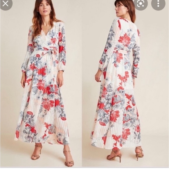 Anthropologie Red and Blue Floral Maxi Dress - Picture 1 of 9